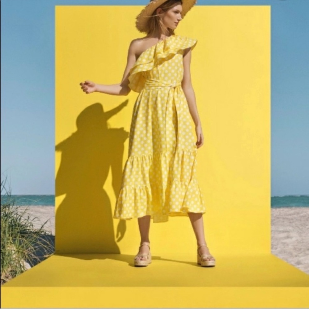 Lisa Marie Fernandez x Target Dress Polka Dot One Shoulder Yellow White:…